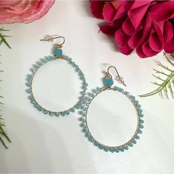 Saval Jewelry Jewelry - NEW⚜️Aqua Beaded Glass Handmade Hoop Earrings